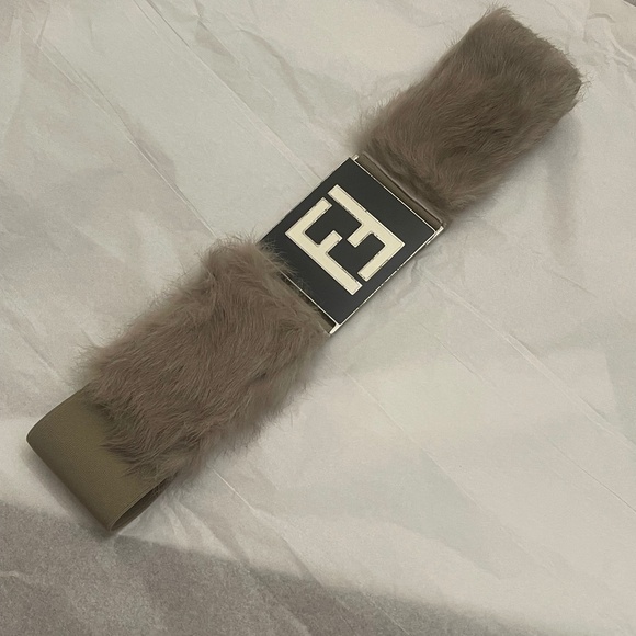 Fendi FF Elastic and FUR Belt Double F ITALY 23.5 inches STRETCH - Picture 3 of 16
